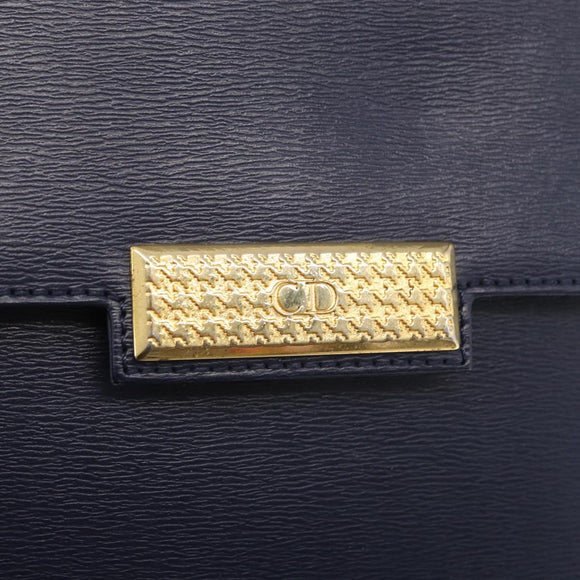Christian Dior Shoulder Bag Leather Navy Gold Auth BA8852