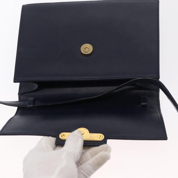 Christian Dior Shoulder Bag Leather Navy Gold Auth BA8852