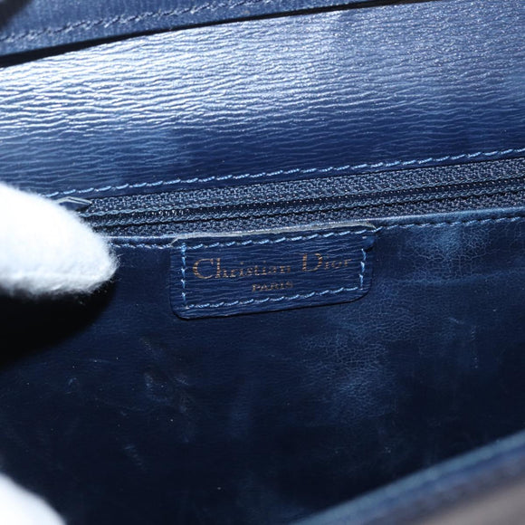 Christian Dior Shoulder Bag Leather Navy Gold Auth BA8852
