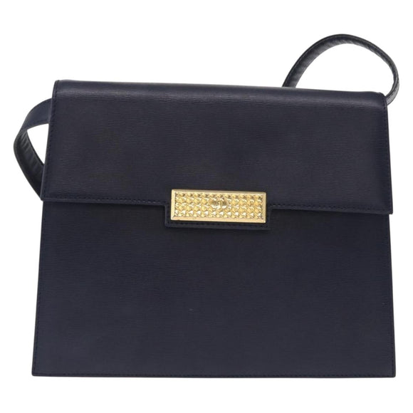 Christian Dior Shoulder Bag Leather Navy Gold Auth BA8852