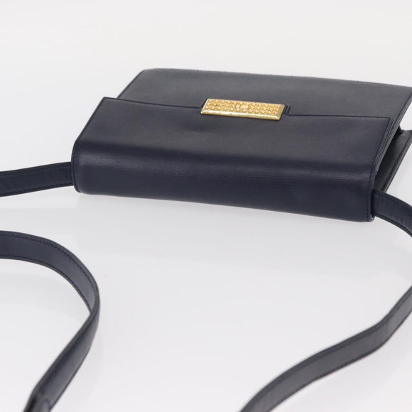 Christian Dior Shoulder Bag Leather Navy Gold Auth BA8852