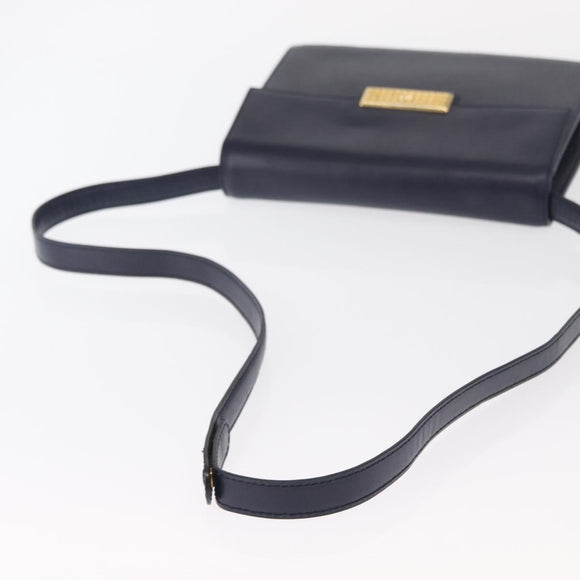 Christian Dior Shoulder Bag Leather Navy Gold Auth BA8852