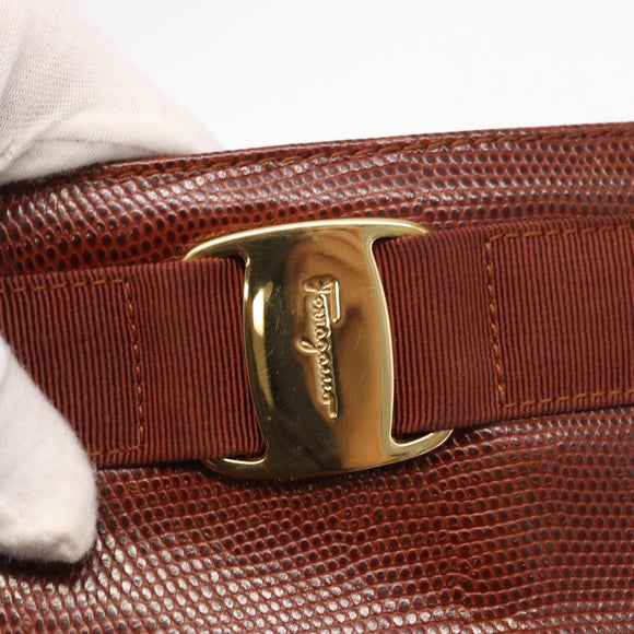 Salvatore Ferragamo Vala Tote Bag Leather Brown Gold Auth BA8853