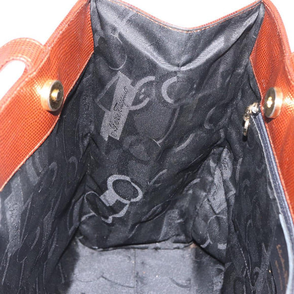 Salvatore Ferragamo Vala Tote Bag Leather Brown Gold Auth BA8853