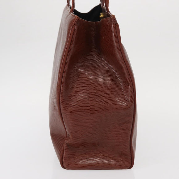 Salvatore Ferragamo Vala Tote Bag Leather Brown Gold Auth BA8853