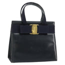 Salvatore Ferragamo Vala Hand Bag Leather Navy Gold Auth BA8854-1