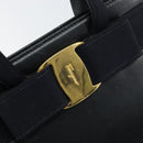 Salvatore Ferragamo Vala Hand Bag Leather Navy Gold Auth BA8854-14