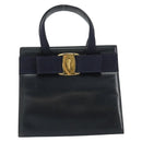 Salvatore Ferragamo Vala Hand Bag Leather Navy Gold Auth BA8854-2