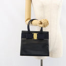 Salvatore Ferragamo Vala Hand Bag Leather Navy Gold Auth BA8854-21