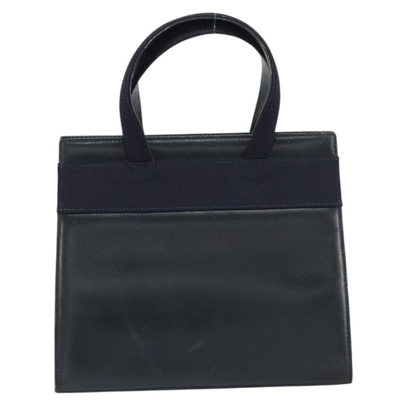 Salvatore Ferragamo Vala Hand Bag Leather Navy Gold Auth BA8854