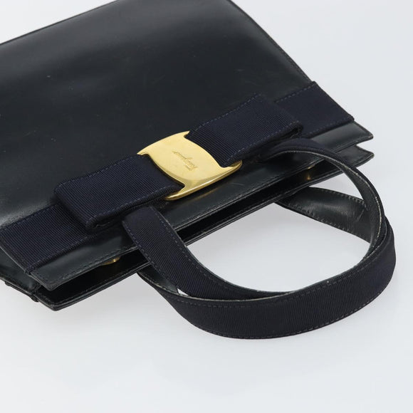 Salvatore Ferragamo Vala Hand Bag Leather Navy Gold Auth BA8854