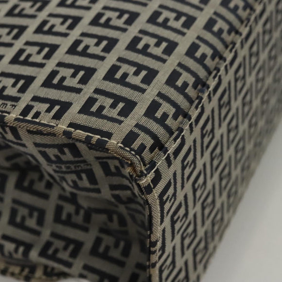 FENDI Zucchino Canvas Tote Bag Navy Silver Auth BA886V
