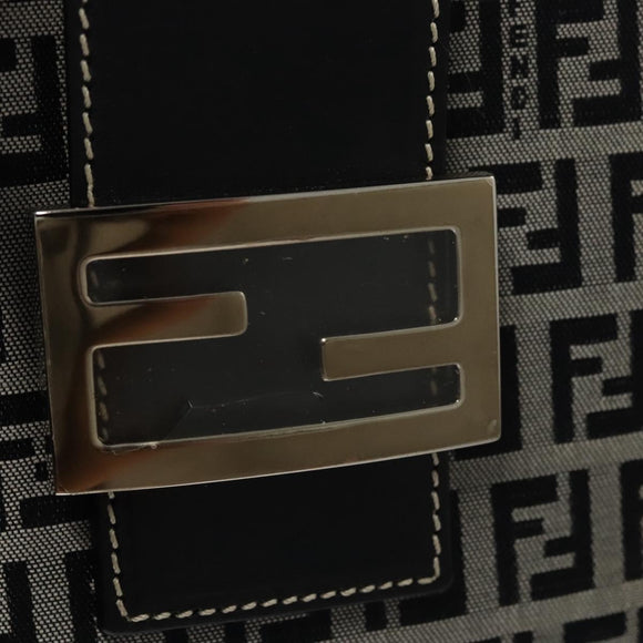 FENDI Zucchino Canvas Tote Bag Navy Silver Auth BA886V