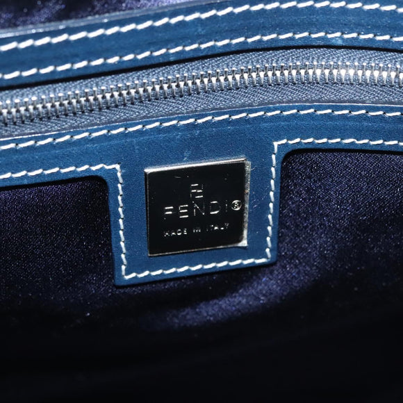 FENDI Zucchino Canvas Tote Bag Navy Silver Auth BA886V