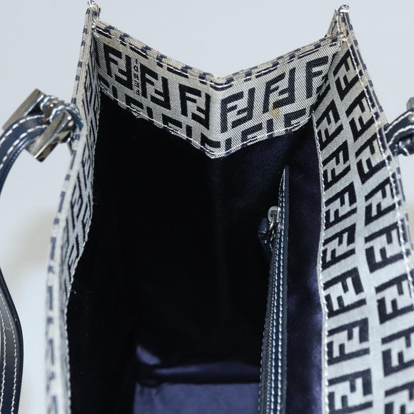 FENDI Zucchino Canvas Tote Bag Navy Silver Auth BA886V