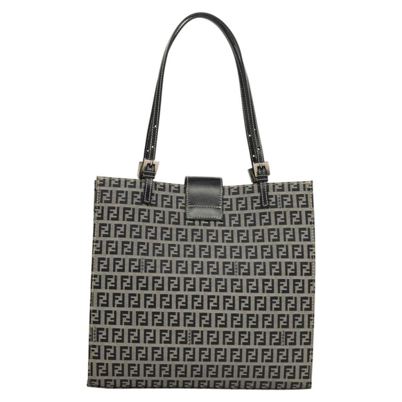 FENDI Zucchino Canvas Tote Bag Navy Silver Auth BA886V