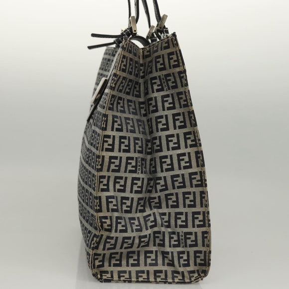 FENDI Zucchino Canvas Tote Bag Navy Silver Auth BA886V