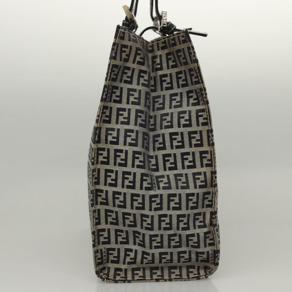 FENDI Zucchino Canvas Tote Bag Navy Silver Auth BA886V