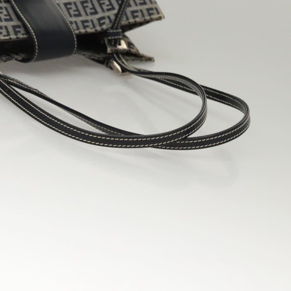 FENDI Zucchino Canvas Tote Bag Navy Silver Auth BA886V