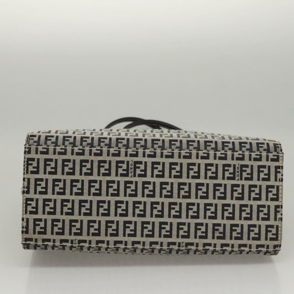 FENDI Zucchino Canvas Tote Bag Navy Silver Auth BA886V