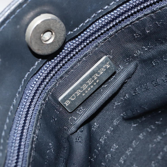 BURBERRY Nova Check Hand Bag Leather Black Silver Auth BA8861