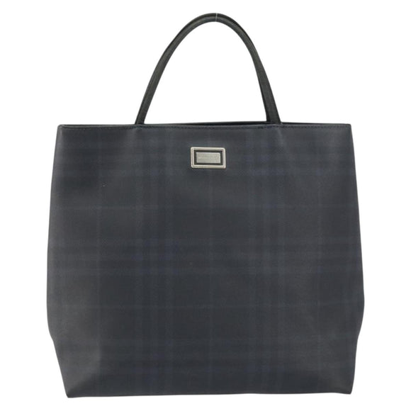 BURBERRY Nova Check Hand Bag Leather Black Silver Auth BA8861