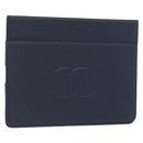 CHANEL iPad Case Caviar Skin Navy CC Auth BA8862-1