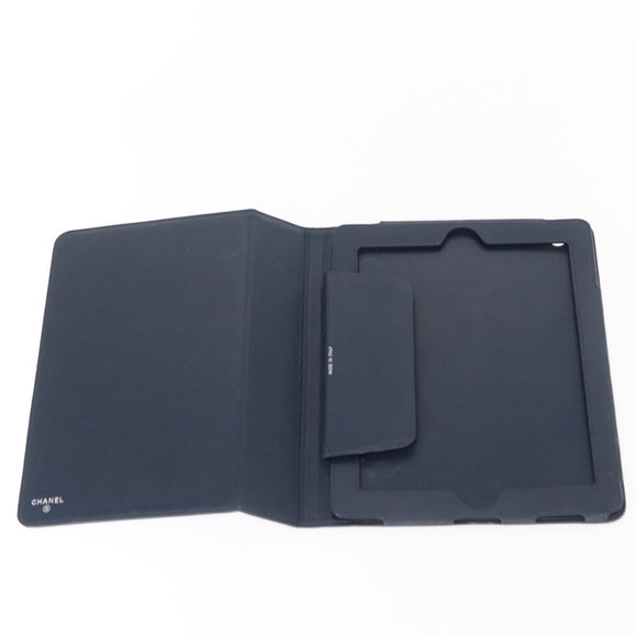 CHANEL iPad Case Caviar Skin Navy CC Auth BA8862