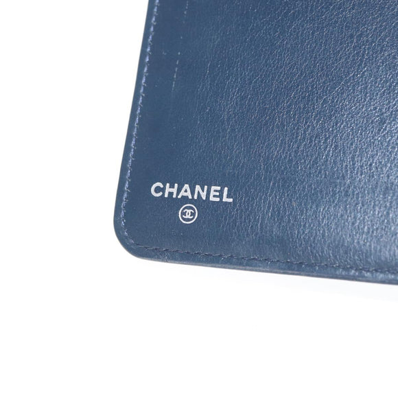CHANEL iPad Case Caviar Skin Navy CC Auth BA8862