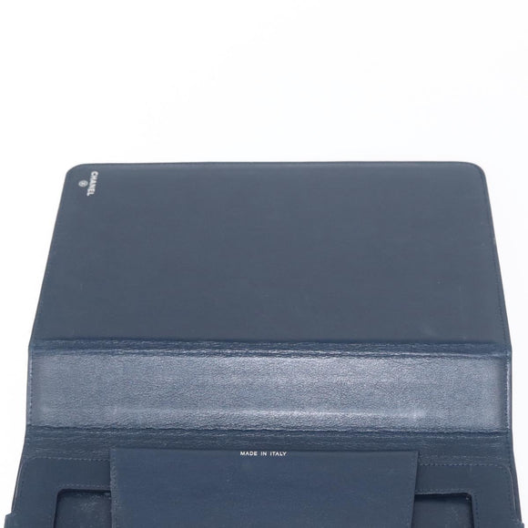 CHANEL iPad Case Caviar Skin Navy CC Auth BA8862