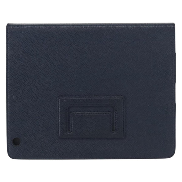 CHANEL iPad Case Caviar Skin Navy CC Auth BA8862