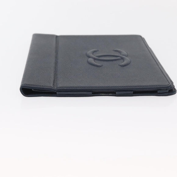 CHANEL iPad Case Caviar Skin Navy CC Auth BA8862