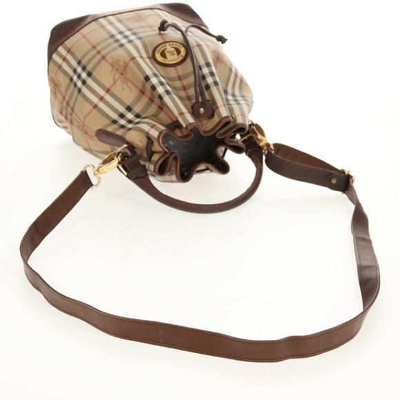 Burberrys Nova Check Hand Bag PVC 2way Beige Gold Auth BA8865