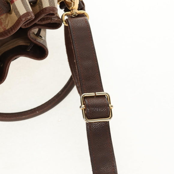 Burberrys Nova Check Hand Bag PVC 2way Beige Gold Auth BA8865