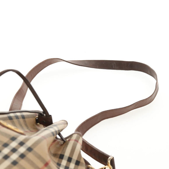 Burberrys Nova Check Hand Bag PVC 2way Beige Gold Auth BA8865