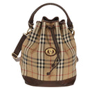 Burberrys Nova Check Hand Bag PVC 2way Beige Gold Auth BA8865-2