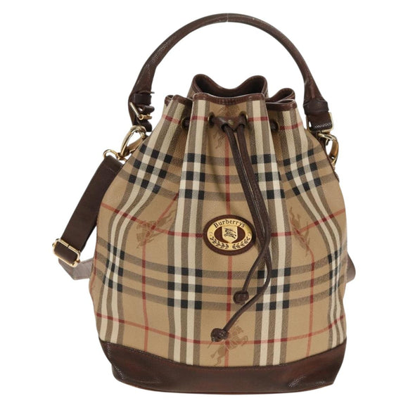 Burberrys Nova Check Hand Bag PVC 2way Beige Gold Auth BA8865