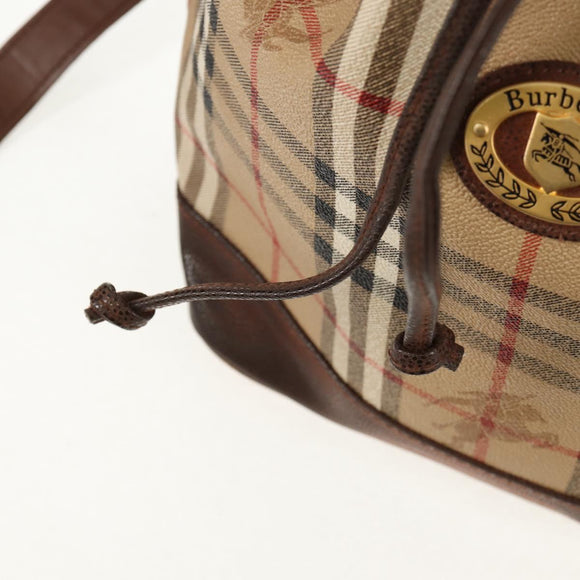 Burberrys Nova Check Hand Bag PVC 2way Beige Gold Auth BA8865