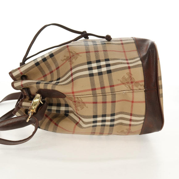 Burberrys Nova Check Hand Bag PVC 2way Beige Gold Auth BA8865