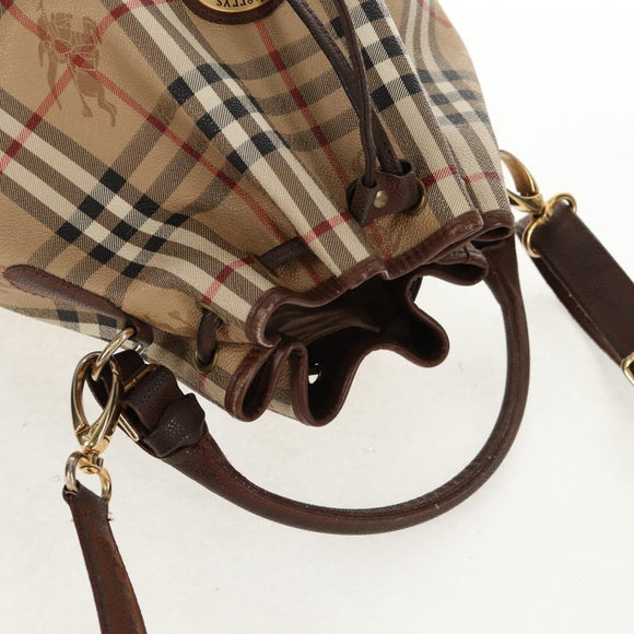 Burberrys Nova Check Hand Bag PVC 2way Beige Gold Auth BA8865