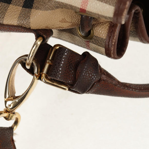 Burberrys Nova Check Hand Bag PVC 2way Beige Gold Auth BA8865