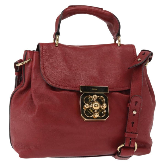 Chloe Elsie Hand Bag Leather 2way Red Gold Auth BA8867