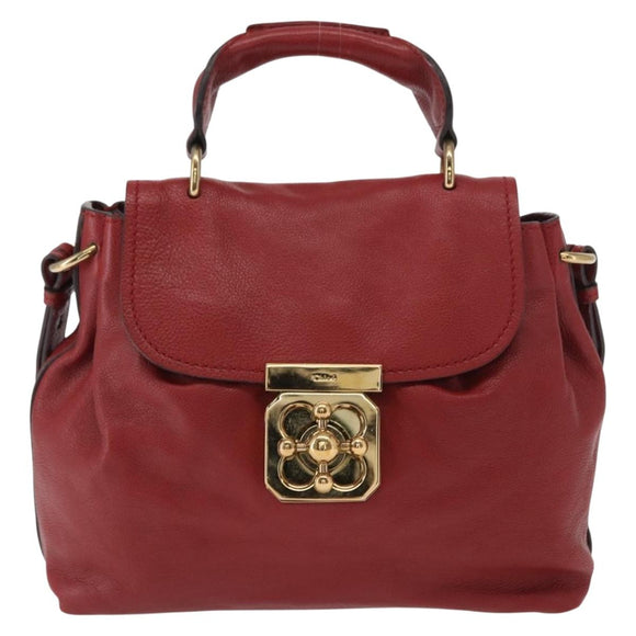 Chloe Elsie Hand Bag Leather 2way Red Gold Auth BA8867