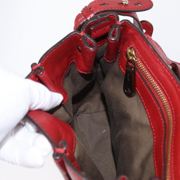 Chloe Elsie Hand Bag Leather 2way Red Gold Auth BA8867