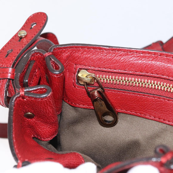 Chloe Elsie Hand Bag Leather 2way Red Gold Auth BA8867