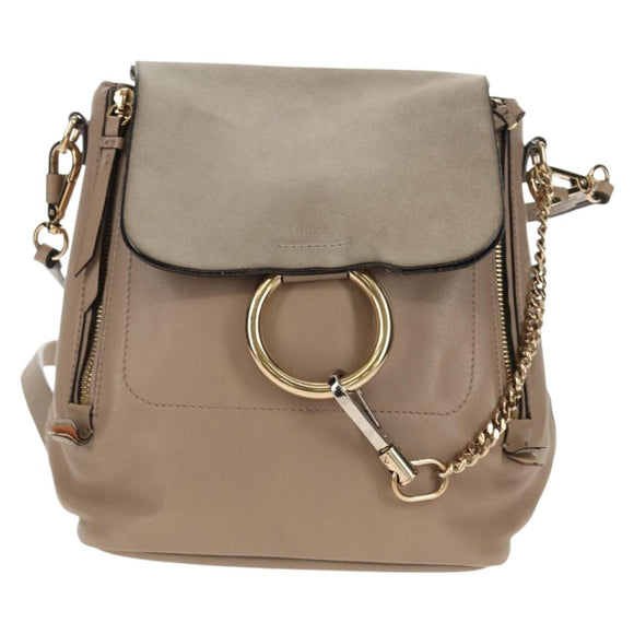 Chloe Fay Backpack Suede Leather 2way Beige Gold Auth BA8868