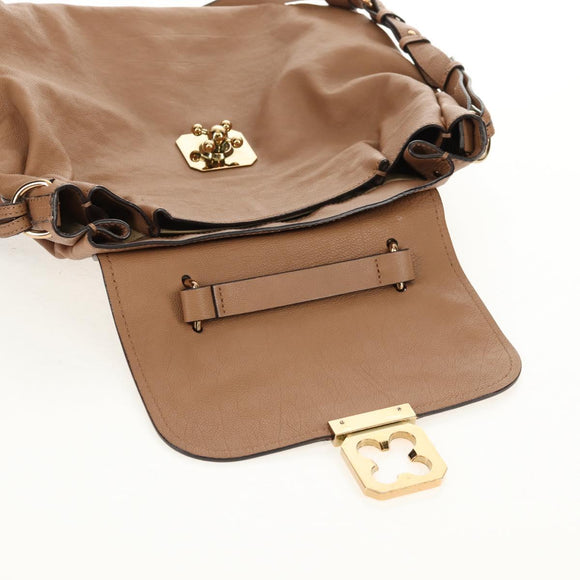 Chloe Elsie Hand Bag Leather 2way Beige Gold Auth BA8869