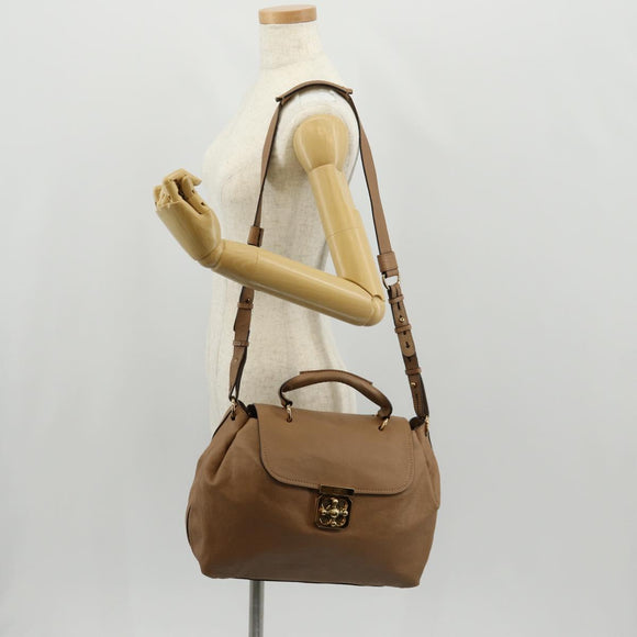 Chloe Elsie Hand Bag Leather 2way Beige Gold Auth BA8869