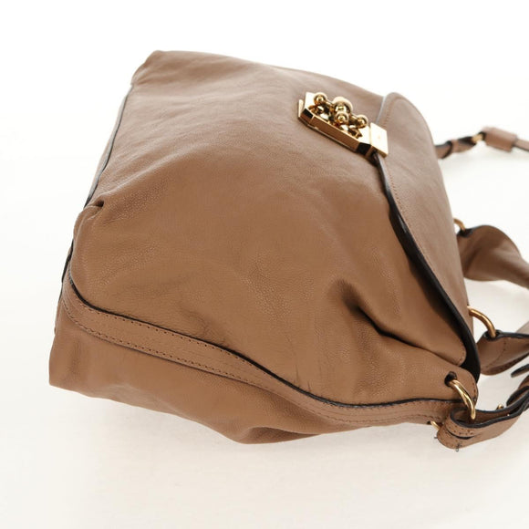 Chloe Elsie Hand Bag Leather 2way Beige Gold Auth BA8869
