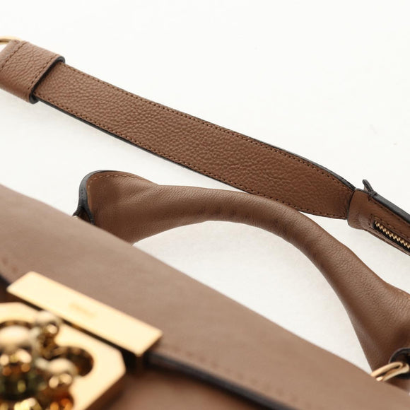 Chloe Elsie Hand Bag Leather 2way Beige Gold Auth BA8869